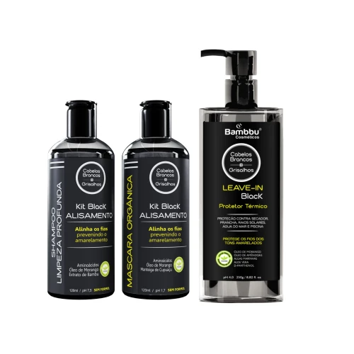 Kit Black Alisamento Orgânico para Grisalhos -  Shampoo 120ml, Máscara de Alisamento 120ml  e Leave-in / Protetor Térmico 250g