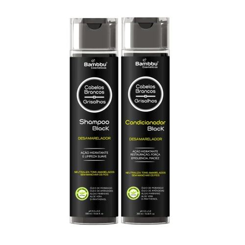 Kit Black Desamarelador - Shampoo e Condicionador para Cabelos Brancos e Grisalhos (2 passos)