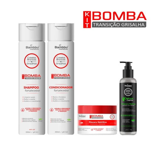 Kit Bomba Acelerador de Crescimento (4 passos) - Shampoo, Condicionador e Máscara + Detox Capilar para Couro Cabeludo