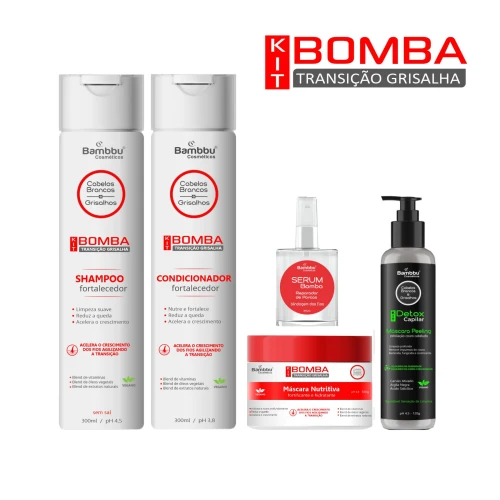 Kit Bomba Acelerador de Crescimento (5 passos) Shampoo, Condicionador, Máscara Nutritva, Serum + Detox Capilar Couro Cabeludo