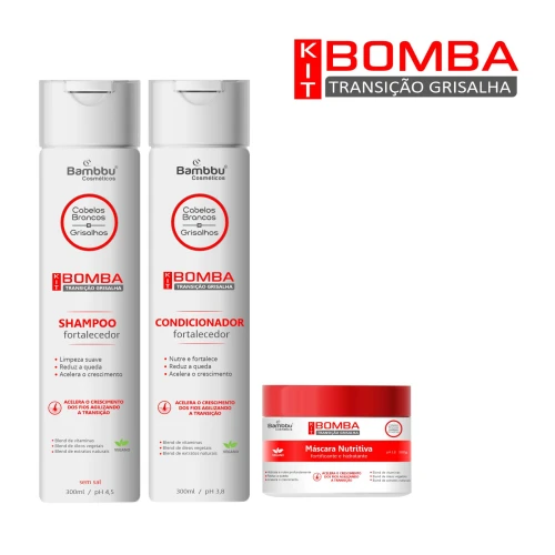 Produto para cabelos brancos e grisalhos - Acelerador de Crescimento (3 passos) - Shampoo, Condicionador e Máscara Nutritiva